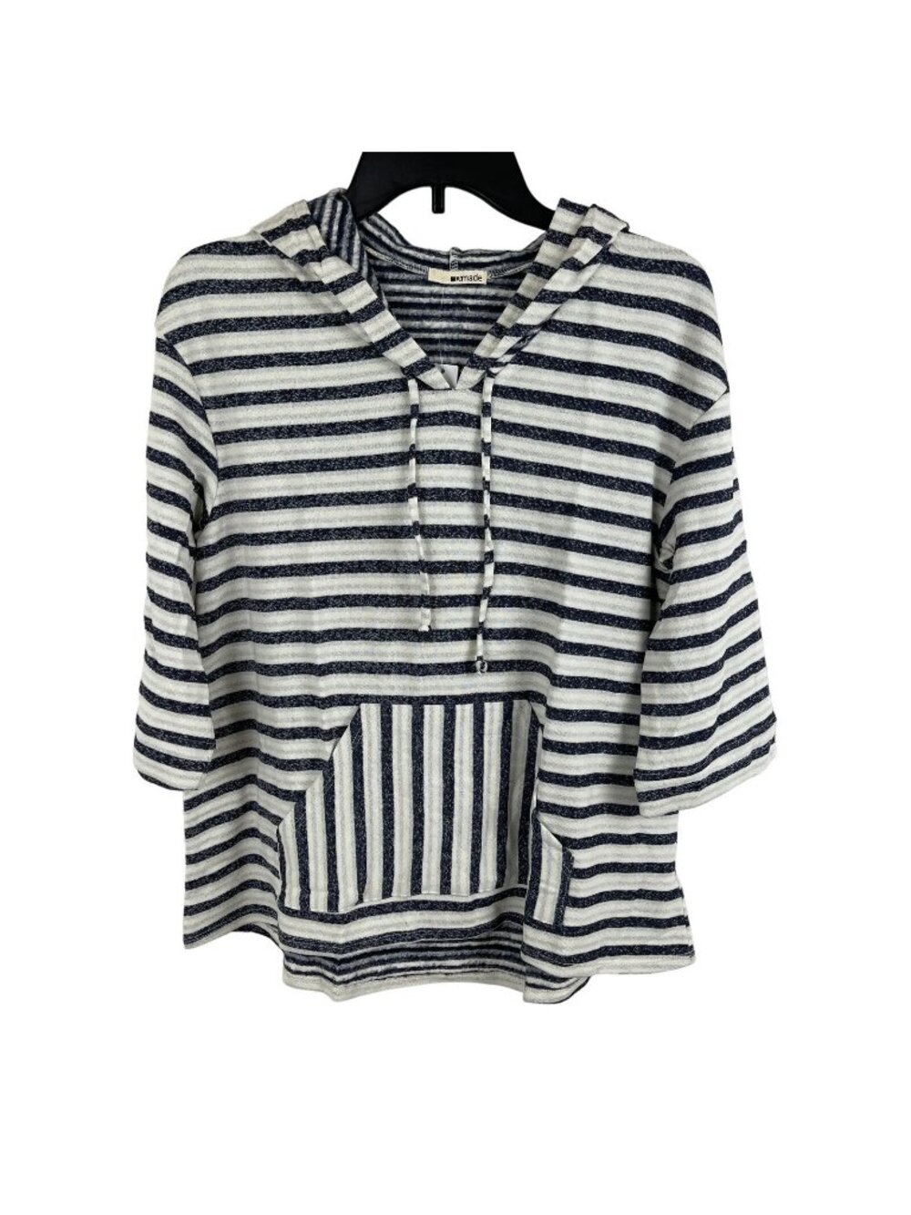 LA made Women 3/4 Sleeve Striped Pullover Sweatshirt Hooded Size M